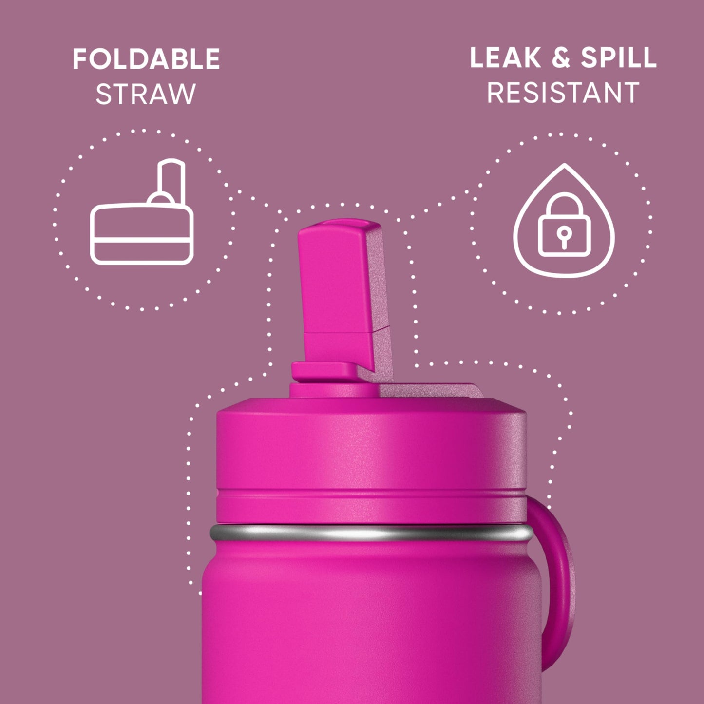 Hydrapeak Mini 14oz Water Bottle with Straw Lid, Insulated Water Bottle, Water Bottle Stainless Steel, Water Bottles (Fuchsia)
