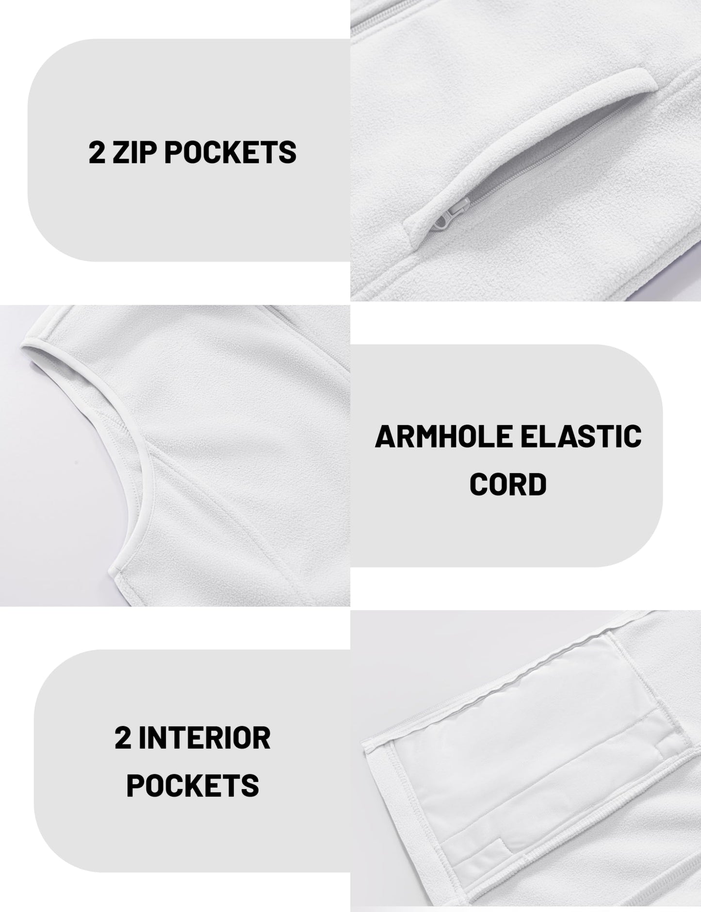 MAGCOMSEN Ladies Fleece Vest Lightweight for Women Classic-Fit Sleeveless Jacket with Zipper Pockets White L