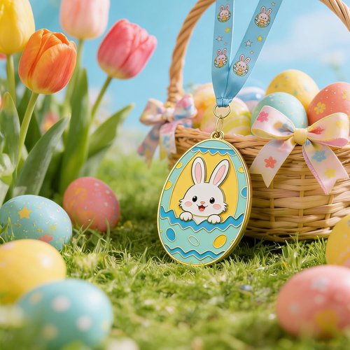 Gold Medals by Easter | 2.95-Inch Bunny Egg Shape Awards with Colorful Neck Ribbons for Egg Hunt Parties