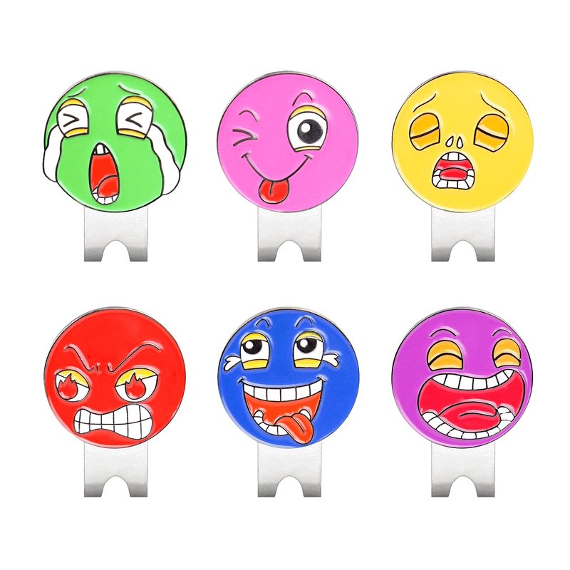 MYKUJA Golf Ball Makers with Hat Clips Funny Expressions for Golfers, Kids, Golf Accessories Premium Golf Gifts Pack of 6