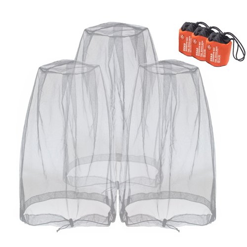 Anvin Mosquito Head Mesh Nets Gnat Face Netting for No See Ums Insects Bugs Gnats Biting Midges from Any Outdoor Activities, Works Over Most Hats Comes with Free Stock Pouches (3pcs, Grey)
