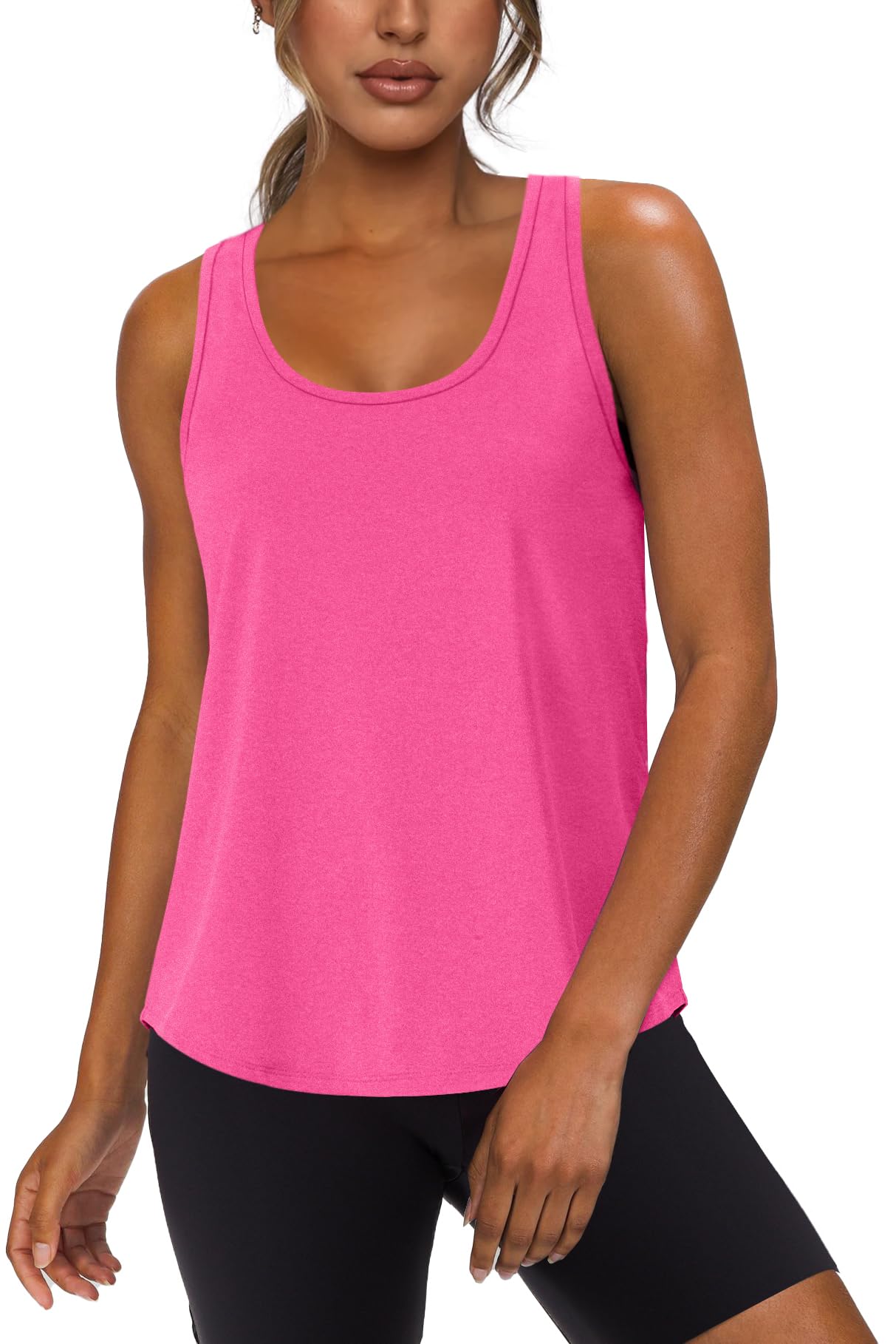 WIHOLL Workout Tops for Women Racerback Sleeveless Athletic Yoga Shirts Quick Dry Non Chafing Activewear Fitness Spring Fashion Clothing Hot Pink S