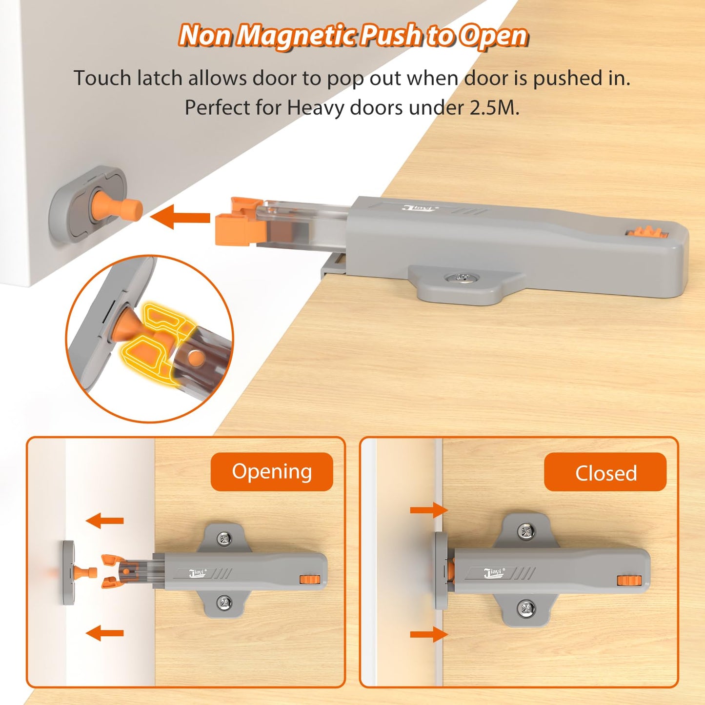 Jiayi Strong Heavy Duty Push Latch, Non-Magnetic RV Hidden Door Cabinet Latches, 2 Pack Push Release Press Out Touch Catch for Door Closure, Push to Open Kitchen Cabinet Hardware