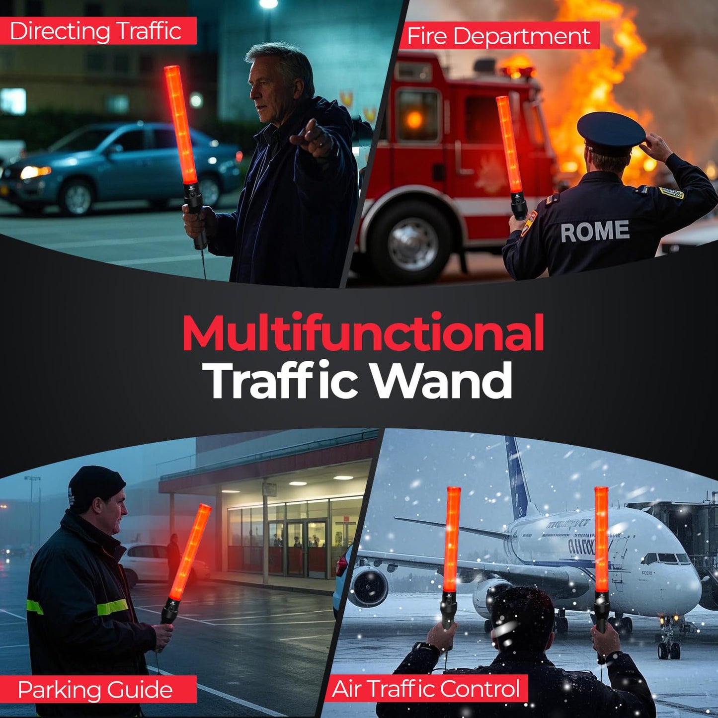 Traffic Wand 21 Inch, 2 Pack Air Traffic Control Lights with 2 Flashing Modes, Red Safety Signal Wands for Traffic Control, Airport, Parking, Car Directing