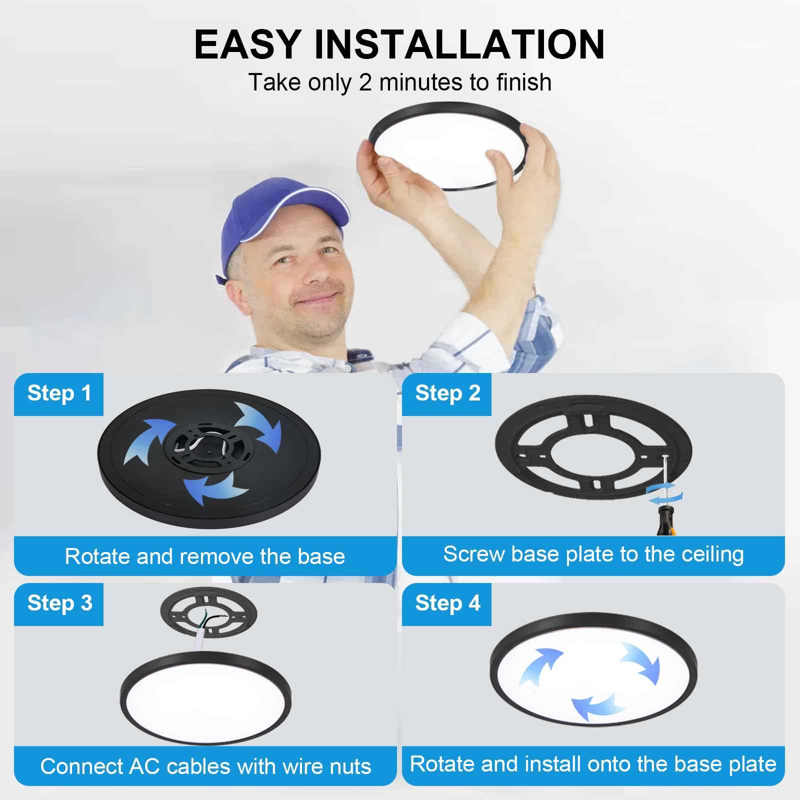 6Pack LED Flush Mount Ceiling Light: 12 inch Super Slim Dimmable & 5CCT (2700-6000K) Kitchen Lighting Fixtures Ceiling - 24W Black Low Profile Ceiling Lamp for Bedroom Garage Hallway