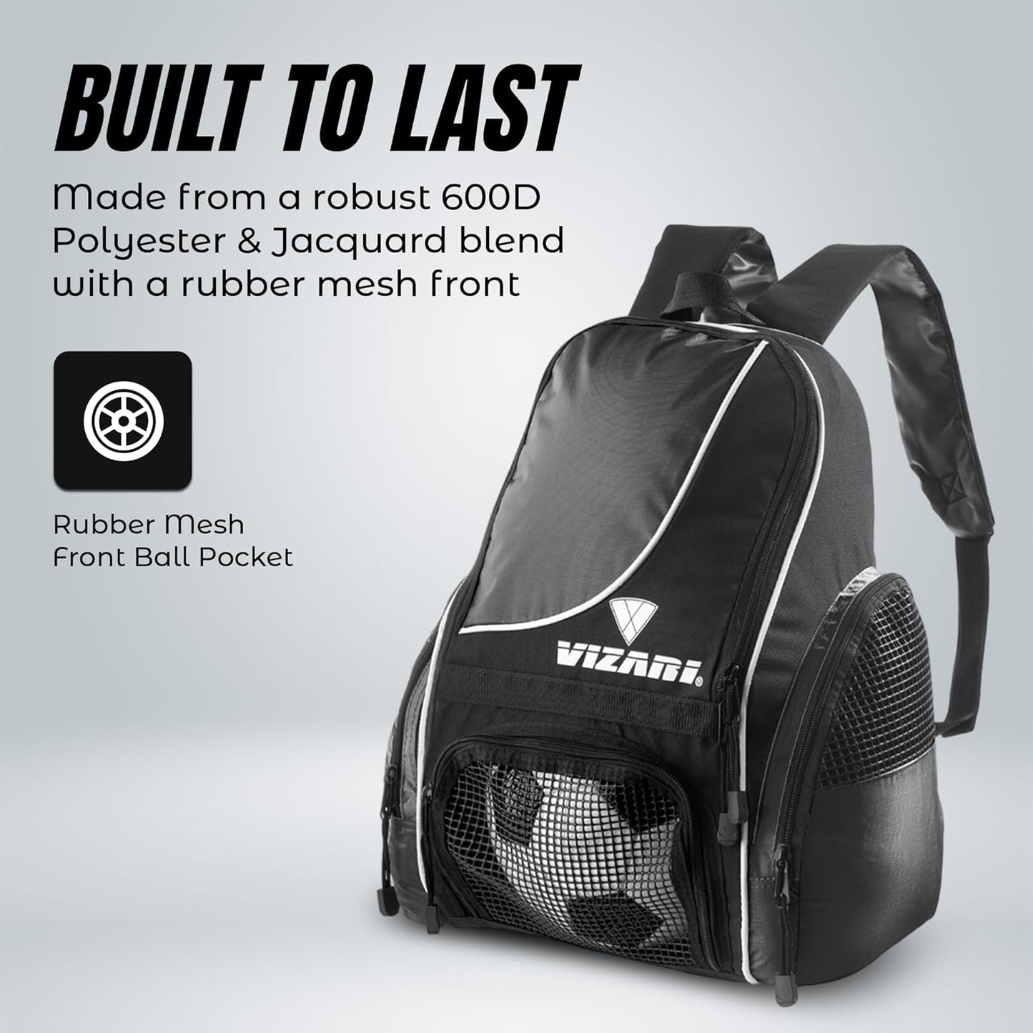 Vizari Solano Soccer Backpack - Ball Compartment & Vented Pocket | Ideal for Adults & Teens