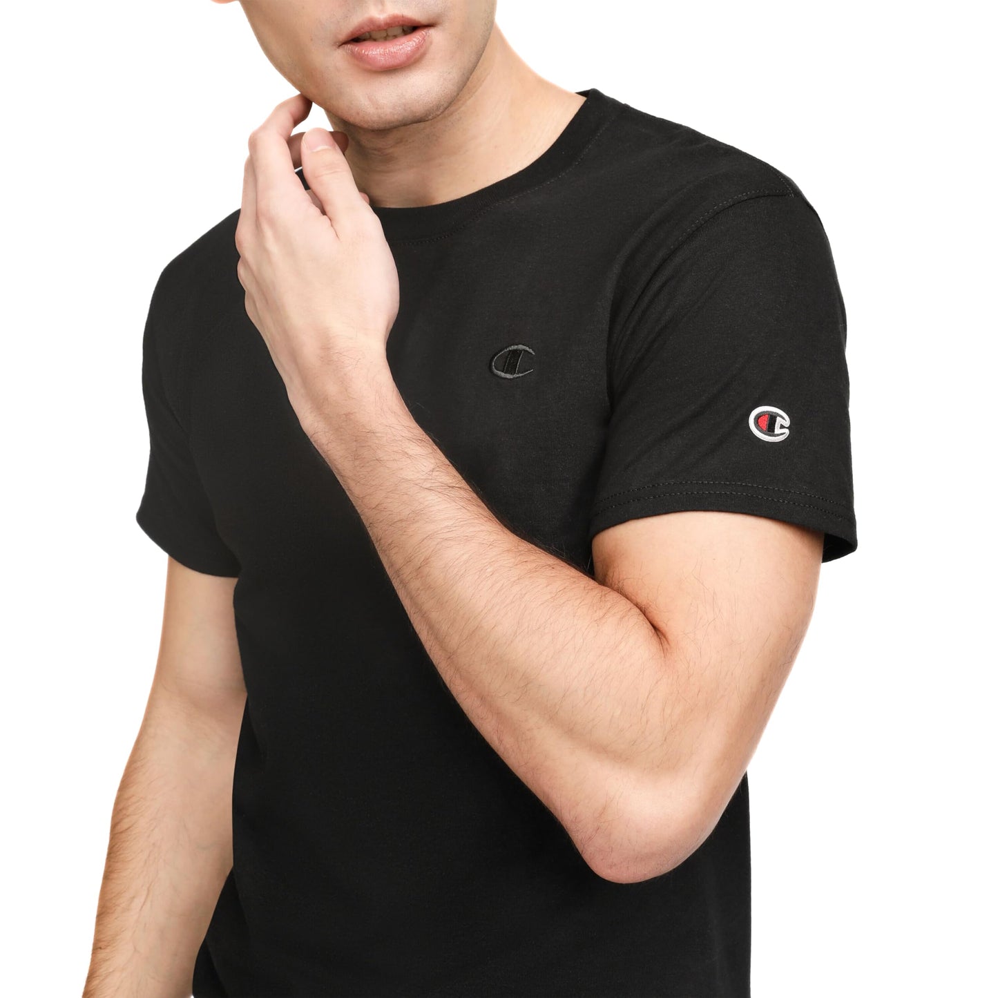 Champion Men's Classic Short Sleeve T-Shirt, Standard Fit, Midweight 100% Cotton, Available in Regular and Big & Tall, Black, Large
