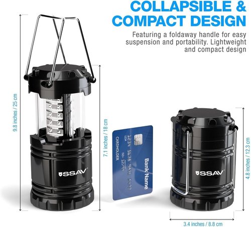 LED Camping Lantern - Portable Emergency Light for Hurricane Survival Kits | 4 Pack Black with Batteries Included