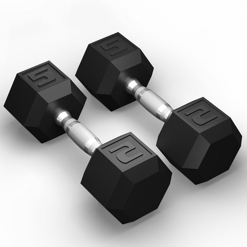 GRETERST Dumbbells Set Rubber Coated Hex Hand Weights Exercise & Fitness for Home Gym Workouts Strength Training Equipment, Black, 5LB