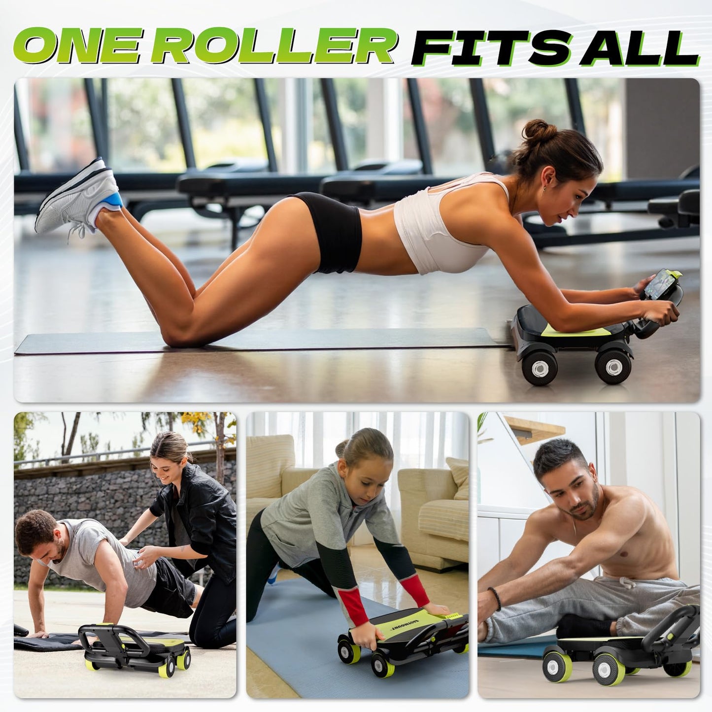EAST MOUNT Ab Roller Wheel - Ab Roller with Elbow Support for Core Workout Belly Fat Automatic Rebound Abdominal Wheel for Women Men Home Gym Equipment (Green)