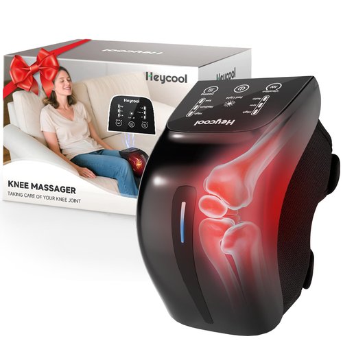 Heycool Cordless Knee Massager with Heat, Knee Massager for Pain Relief, 3 Vibration Modes & 3 Heating Levels, Adjustable Straps