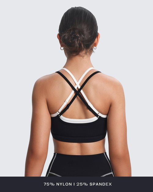 Aoxjox Women's Workout Sports Bras Takes Two Bra High Impact Training Fitness Running Yoga Crop Tank (Black and White, Medium)