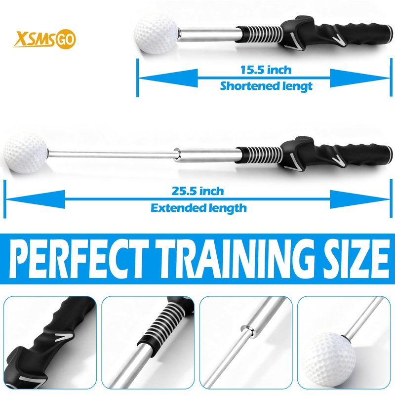 XSMSGO Retractable Golf Swing Training Aid – Golf Swing Trainer with Ergonomic Grip & Audible Feedback | Golf Swing Corrector for Tempo, Balance & Accuracy | Indoor & Outdoor Golf Practice Tool