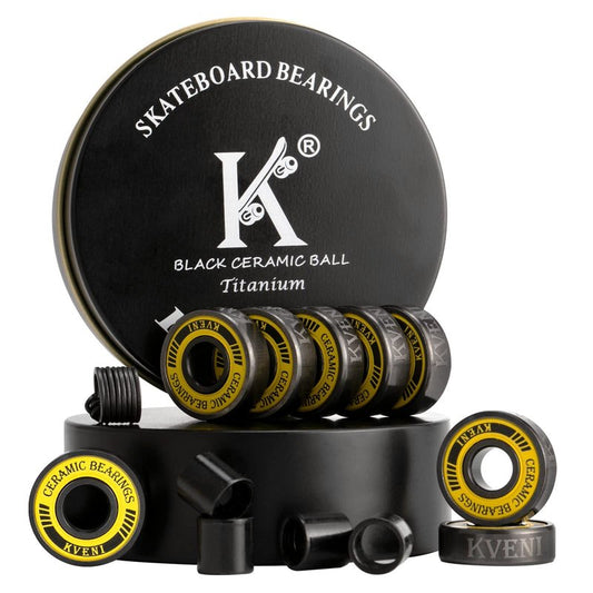 KVENI ABEC 9 Skateboard Bearings - Premium 608rs Ceramic Ball Bearings with Titanium Coating - Fast Spin Longboard Bearings Set (8-Pack + Washers + Spacers)