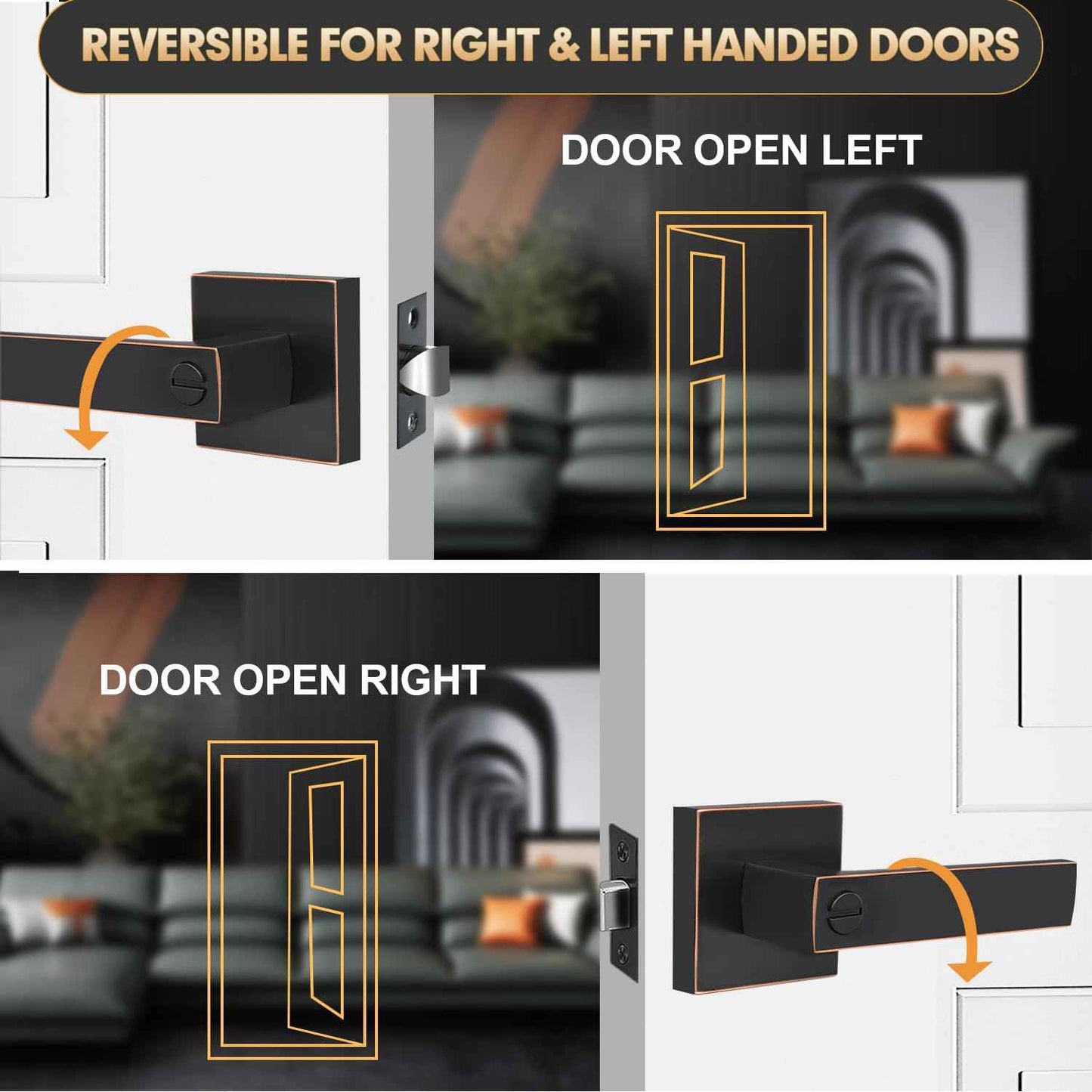 RAZCC Privacy Door Levers, 1 Pack Oil Rubbed Bronze Door Handles Interior Heavy Duty Bed and Bath Keyless Door Locksets, Reversible for Left Right Handed Doors