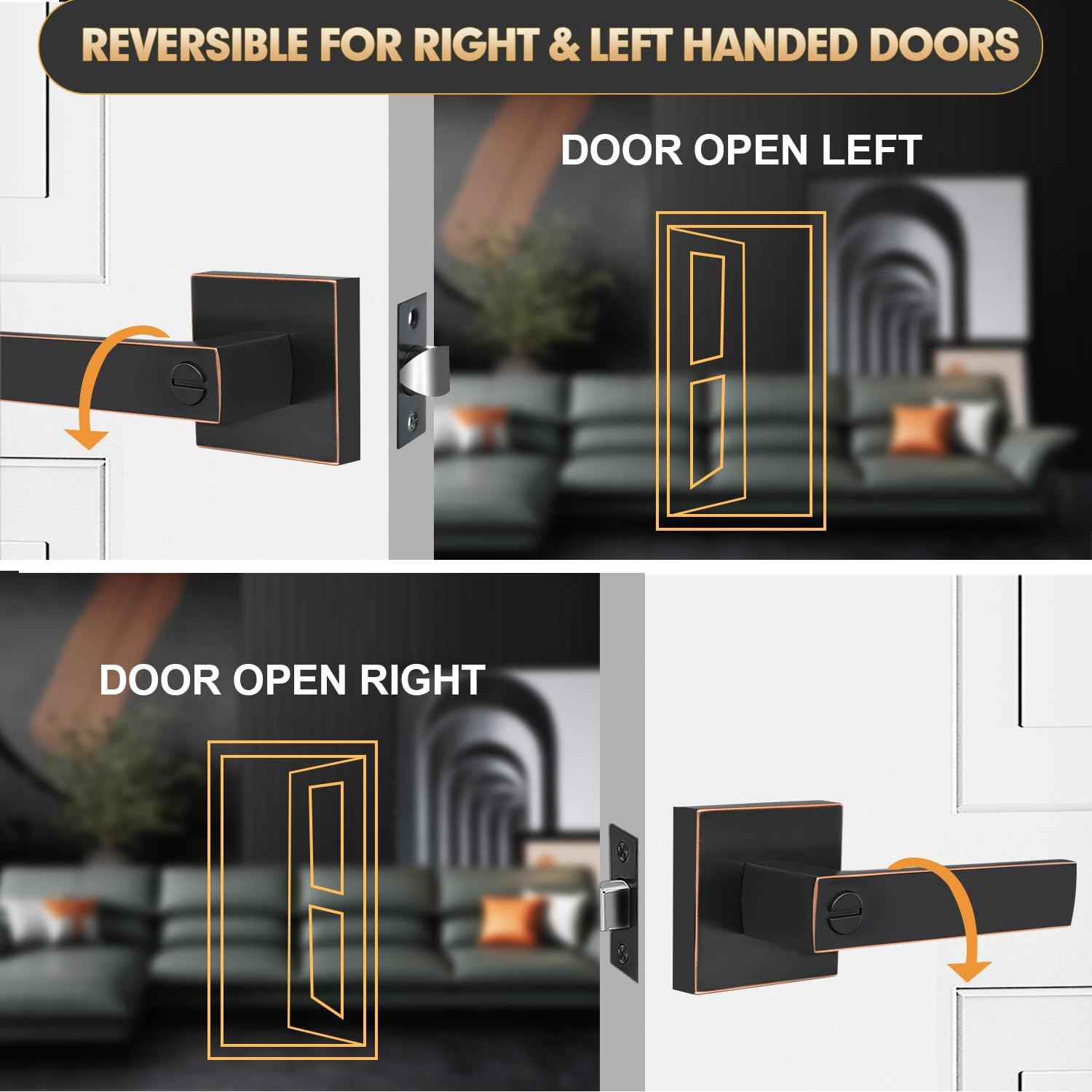 RAZCC Privacy Door Levers, 1 Pack Oil Rubbed Bronze Door Handles Interior Heavy Duty Bed and Bath Keyless Door Locksets, Reversible for Left Right Handed Doors