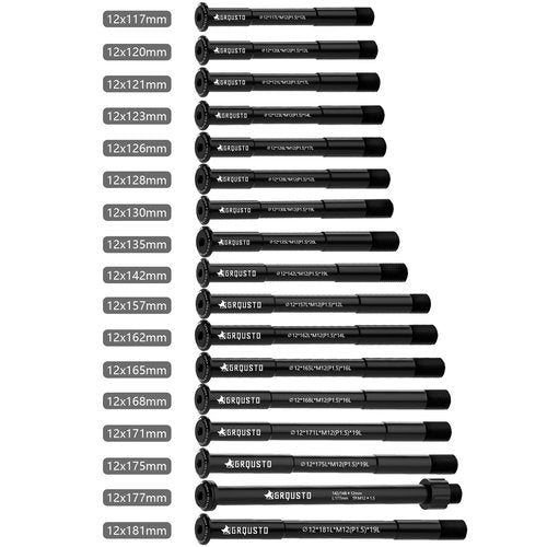 GRQUSTO 1.5mm Thread Pitch Front Rear Thru Axles for Road Mountain Bicyle Suspension Forks Rigid Forks and Bike Rear Frame, 6061 Aluminium Alloy Boost Through Axle: 12mm x 142mm