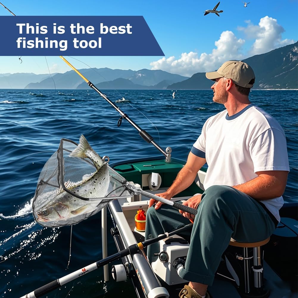Skiennix Fishing Net - Collapsible Telescopic Handle with Durable Nylon Mesh - Small Size for Freshwater & Saltwater