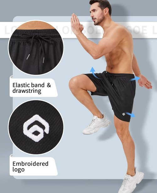 Lomsoe 5 Pack Men's Gym Shorts - Quick Dry Lightweight Athletic Running Shorts with Pockets | 5 Inch