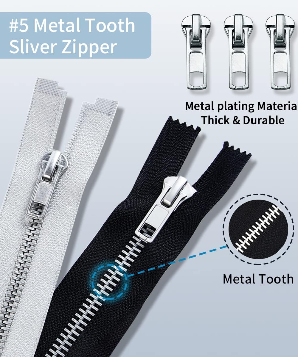 Zipper Repair Kit - 52 Pcs Universal #5 Replacement Slider & Pulls for Jackets, Coats, Backpacks