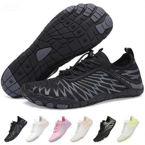 Jmzb Barefoot Shoes for Women & Men, Grounded Walking Hiking Barefoot Shoes, Wide Toe Box Non-Slip Water Athletic Footwear, Comfortable Vitality Barefoot Footwear, Trail Running Sneakers Unisex Black