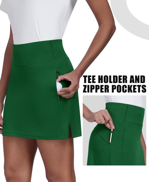 JoyGirl 16" Women's Golf Skirts - High Waisted Athletic Skorts with Zipper Pockets