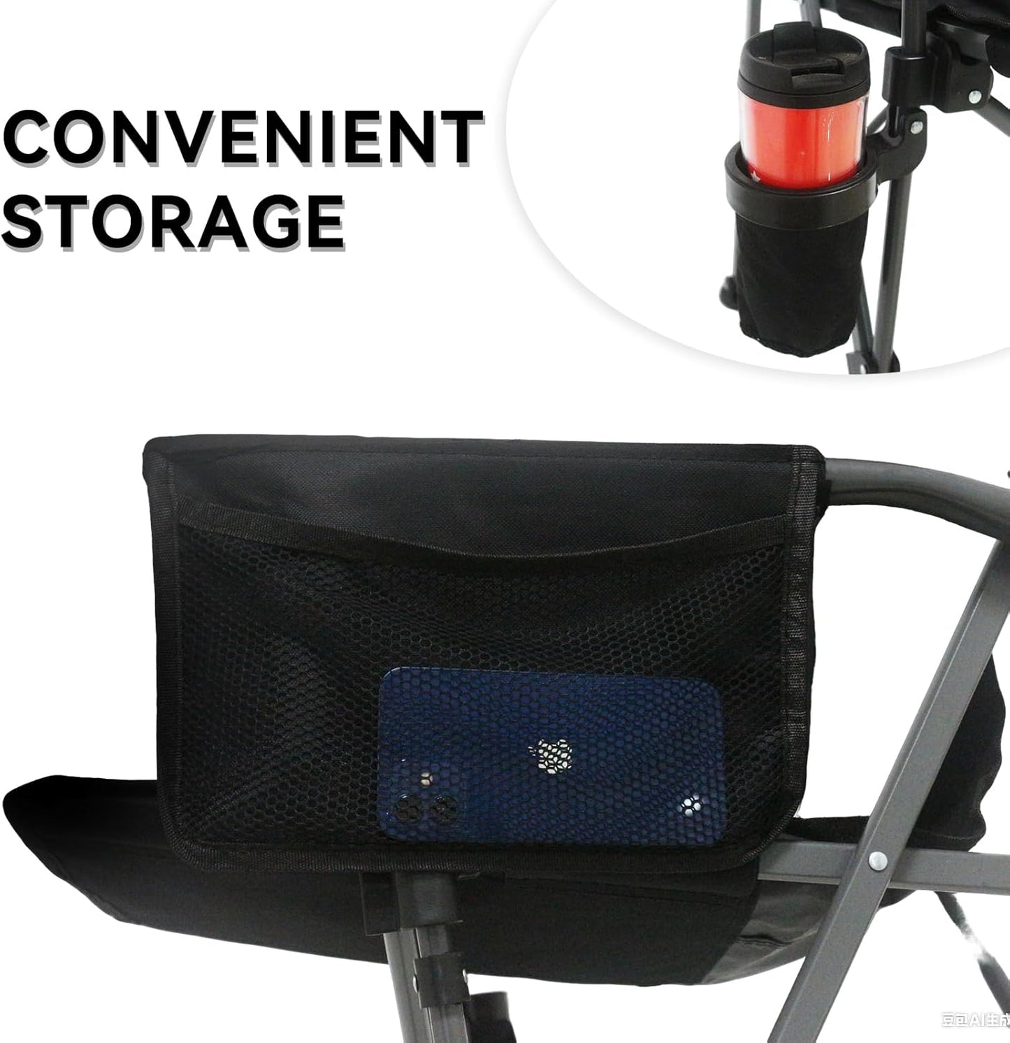Skiennix Portable Camping Chair - Lightweight & Heavy Duty 500 LBS Support | Oversized with Side Pockets & Cup Holder