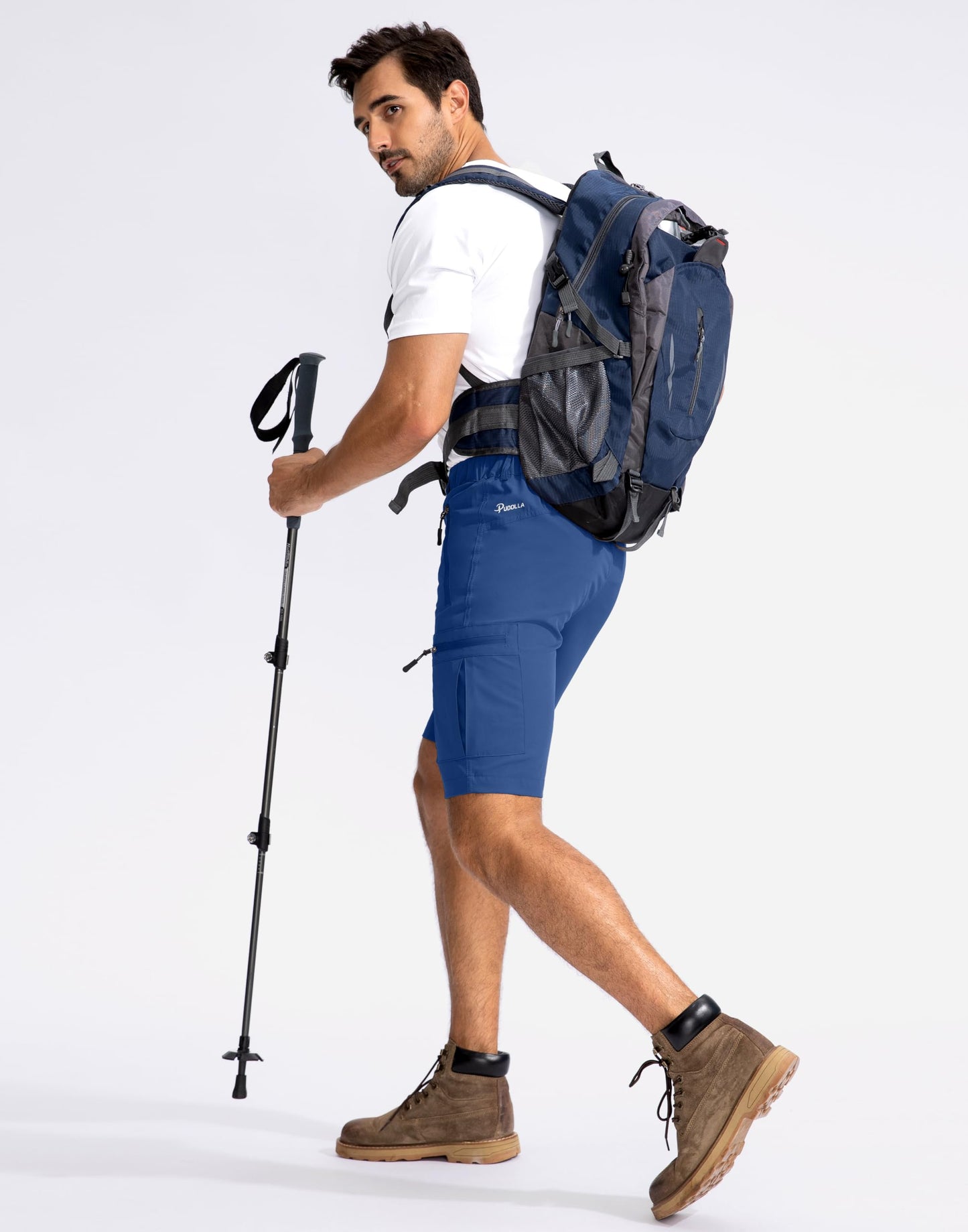 Pudolla Men's Hiking Cargo Shorts 9" Lightweight Outdoor Work Shorts for Men Travel Golf Camping Casual with 5 Zipper Pockets(Royal Blue Large)