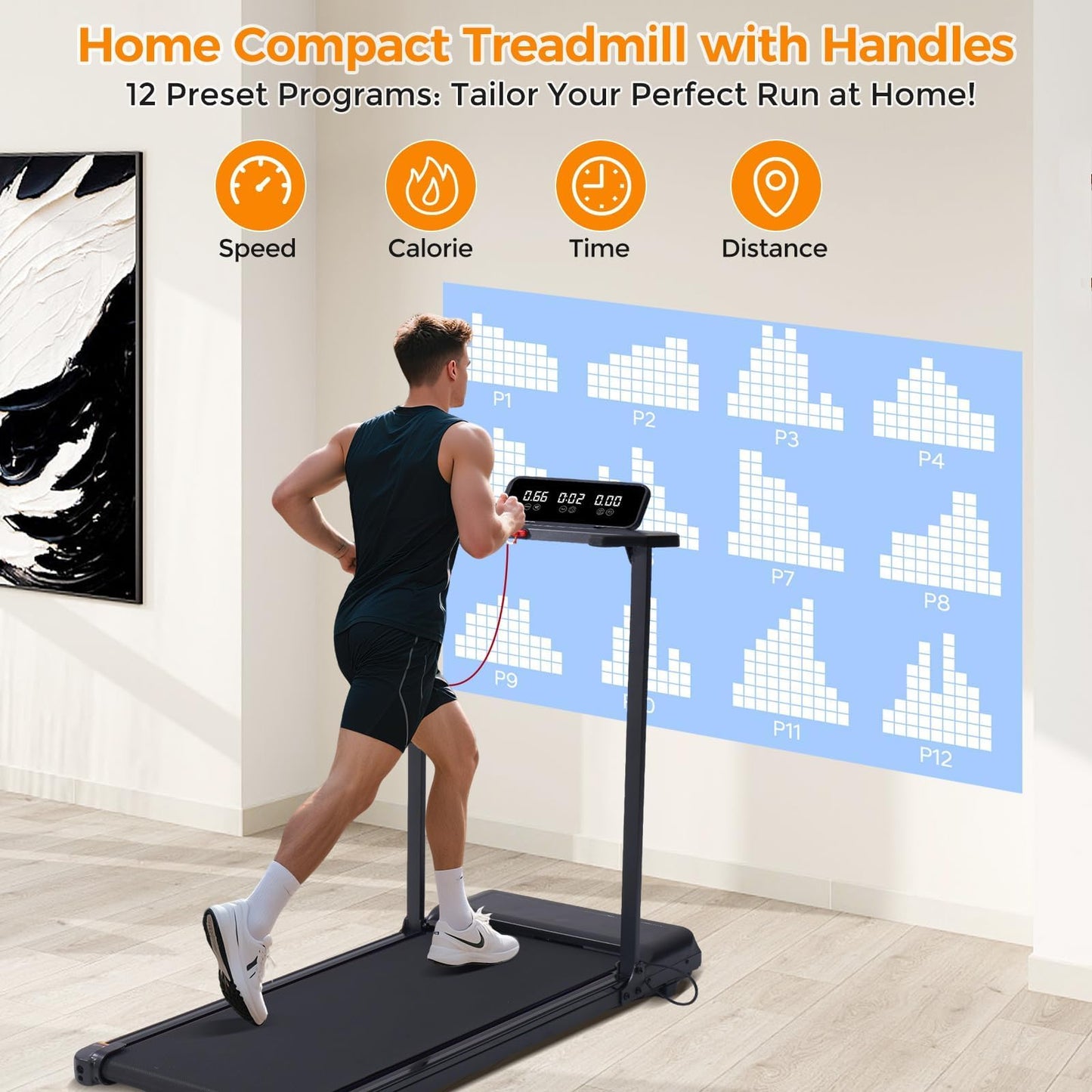 POTUPUS Portable Foldable Treadmill with Handle Bar Walking Pads for Home
