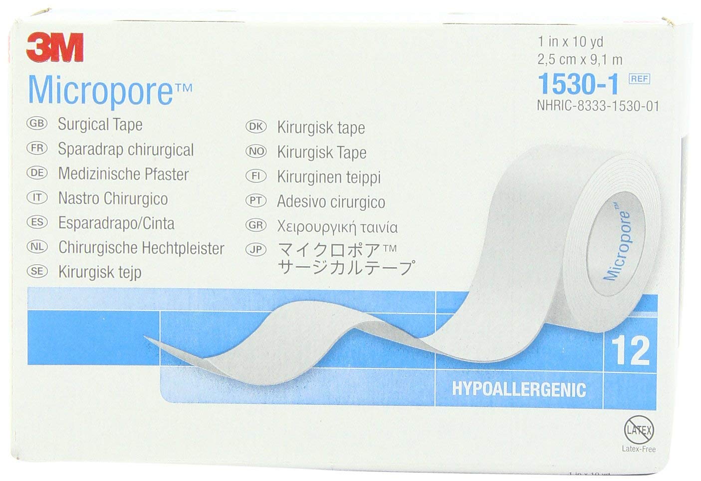 3M Micropore Paper Tape - White, 1" X 10Yds (Box of 12)(Pack of 2)
