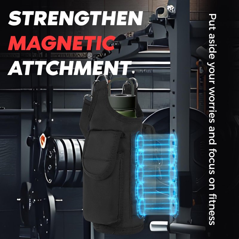 flipfit Magnetic Bag Water Bottle Holder for Gym Bag- 6Pcs High Strength Magnets, Phone Pouch & Adjustable Strap, Fits For Gym, Hiking, Running,Camping,Traveling(Black)