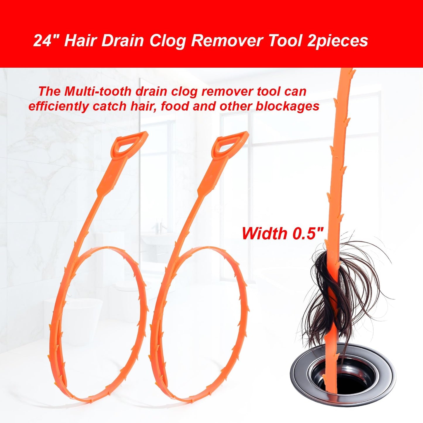 JOYFUL&HOPEFUL Drain Clog Remover Tool, 60" Stainless Steel Drain Unblocker,40" Snake Remover, 60" Pipe Cleaner Brush,24" Drain Cleaning Snake,5PCS, For Toilet, Kitchen Sink, Bathroom Tub, Sewer