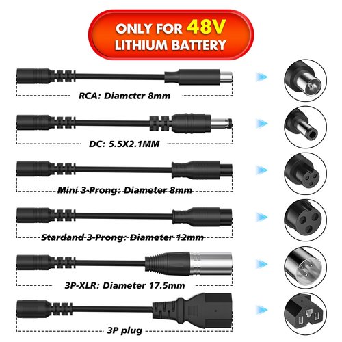 54.6V 2A Electric Charger for 48V Ebike Lithium Battery (13S Li-ion Battery), Electric Bike Charger with 7 Charging Port Plugs