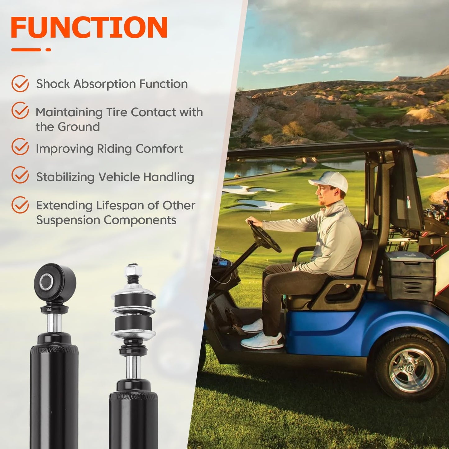 Front & Rear Shock Absorbers Kit Compatible with Golf Cart Shocks Club Car DS G&E 1988-2007 DS electric 1981-up DS gas 1997-up Precedent gas 2004-up Precedent G&E 2004-up Tempo Replace#1014235 1014236