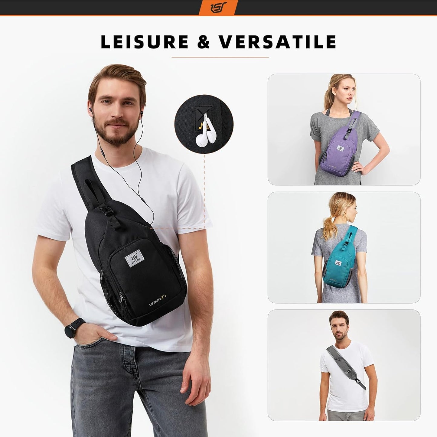 SKYSPER Sling Bag - RFID Crossbody Backpack for Men & Women | 18L Capacity, Black Color