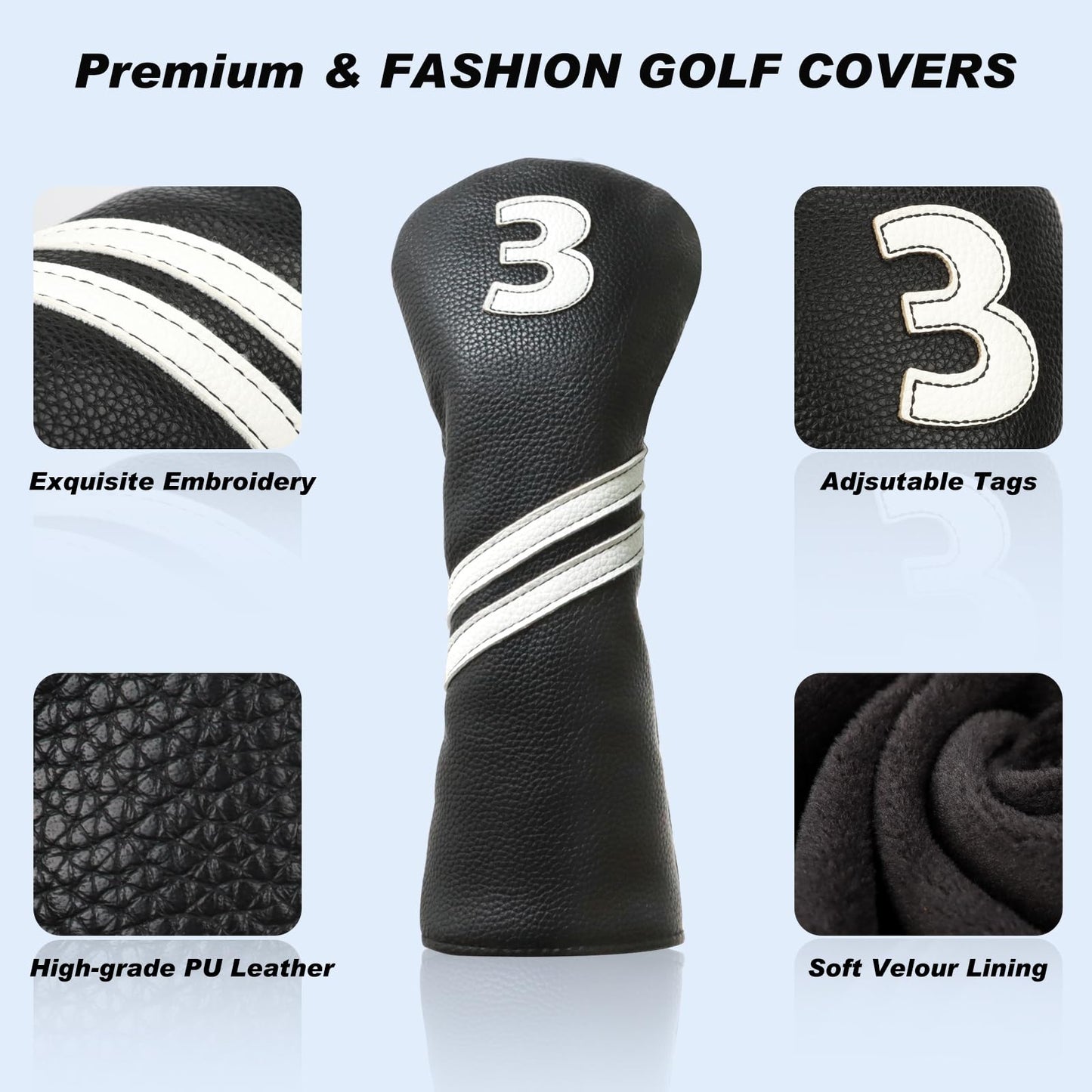 Golf Club Covers,4pcs Golf Head Covers for Woods and Driver Fairway Hybrids for Golf Clubs Women Men