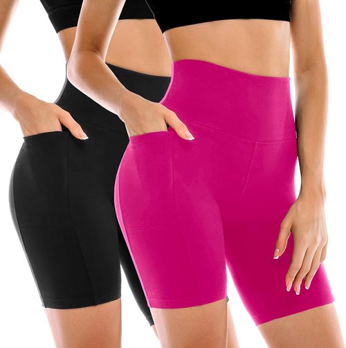 Leafigure Women's High Waisted Biker Shorts - 2 Pack with Pockets for Yoga & Gym Workouts