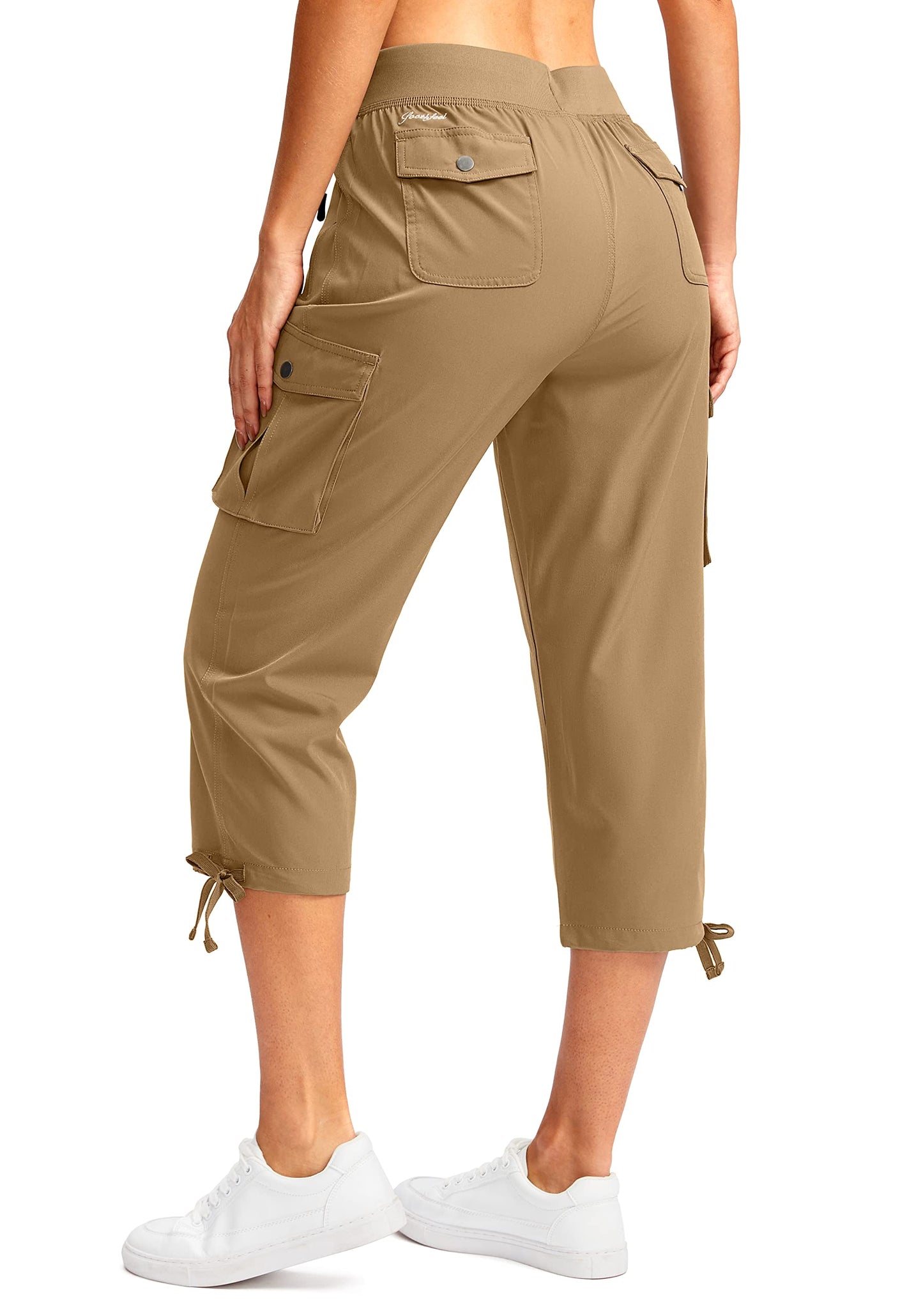 Soothfeel Women's Cargo Capris Pants with 6 Pockets Lightweight Quick Dry Travel Hiking Summer Pants for Women Casual (Dark Khaki, S)