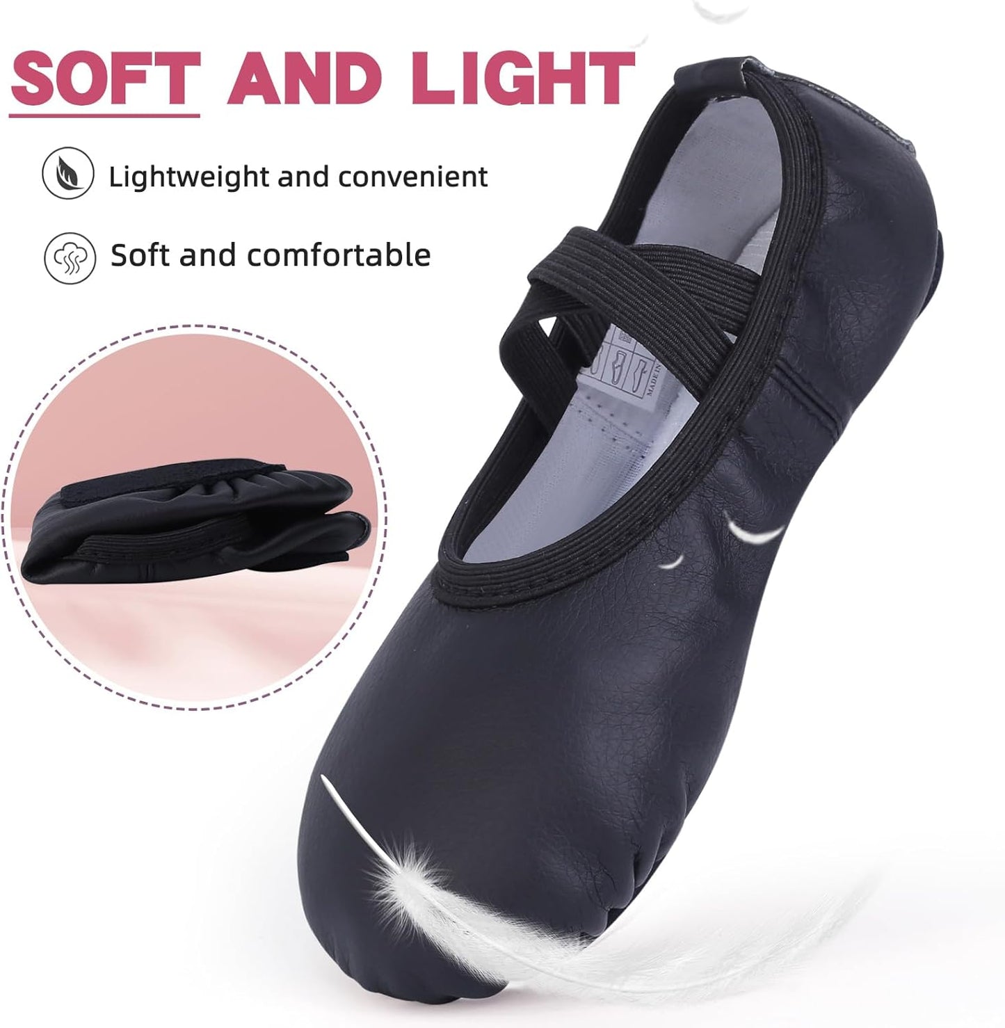 Skiennix Girls Ballet Shoes - Soft Leather Slippers for Toddlers, Little Kids & Big Kids