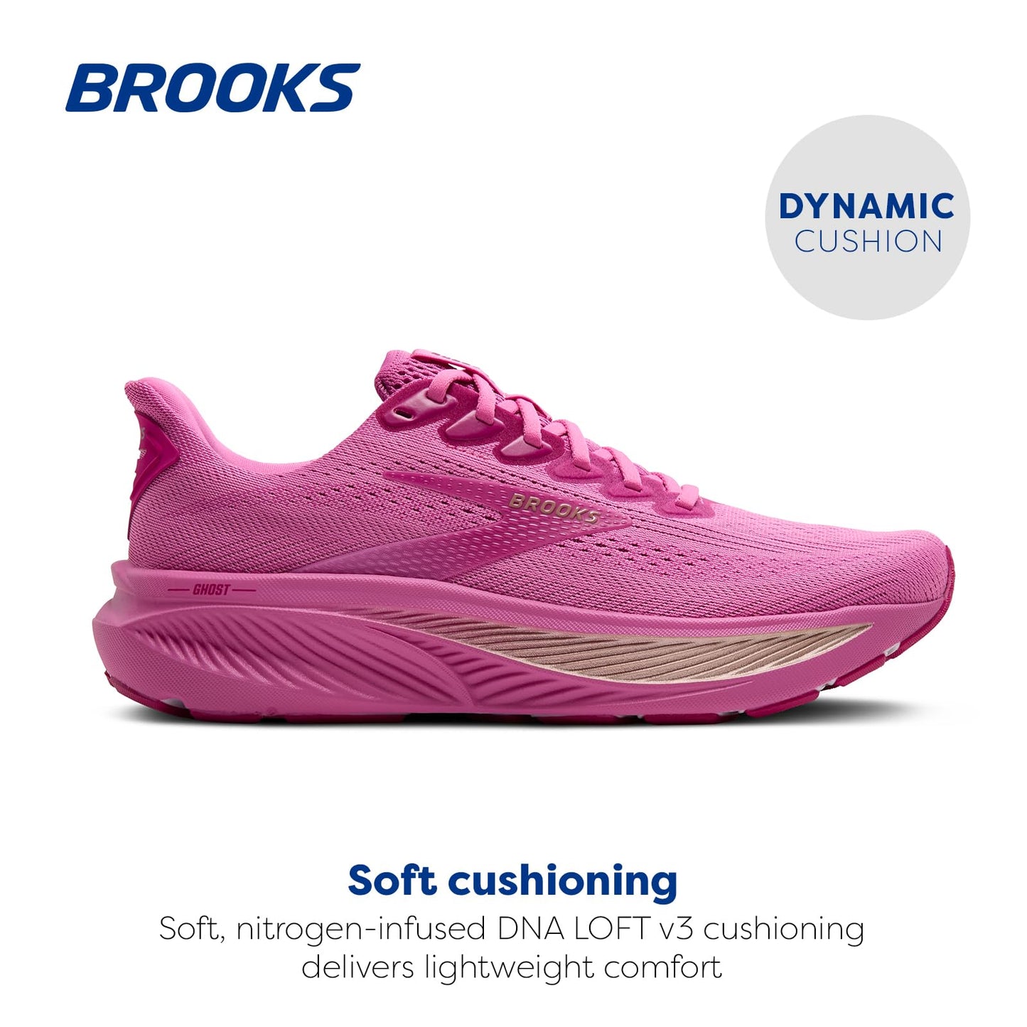 Brooks Women’s Ghost 17 Neutral Running Shoe - Pink/Fuchsia/Gold - 6 Medium