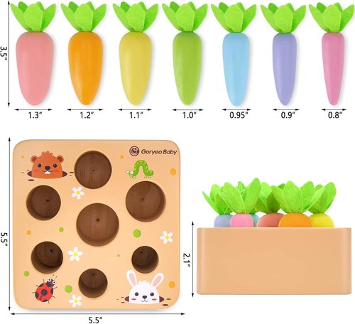 KMTJT Montessori Toys - Educational Wooden Carrot Harvest Game for Toddlers | Shape Sorting Fun