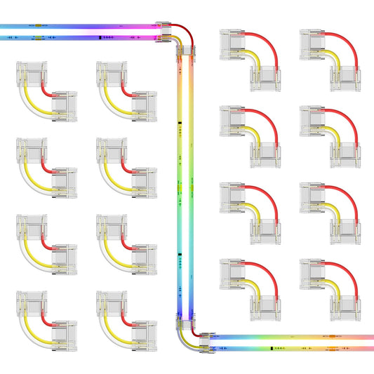 PAUTIX 12mm Connectors 8pcs L-Shaped/Corner Connectors,8pcs R-Shaped/Corner Connectors for 3-Pin RGB Smart IC COB LED Strip Lights,NOT for 10mm/8mm/5mm LED Tape Lights