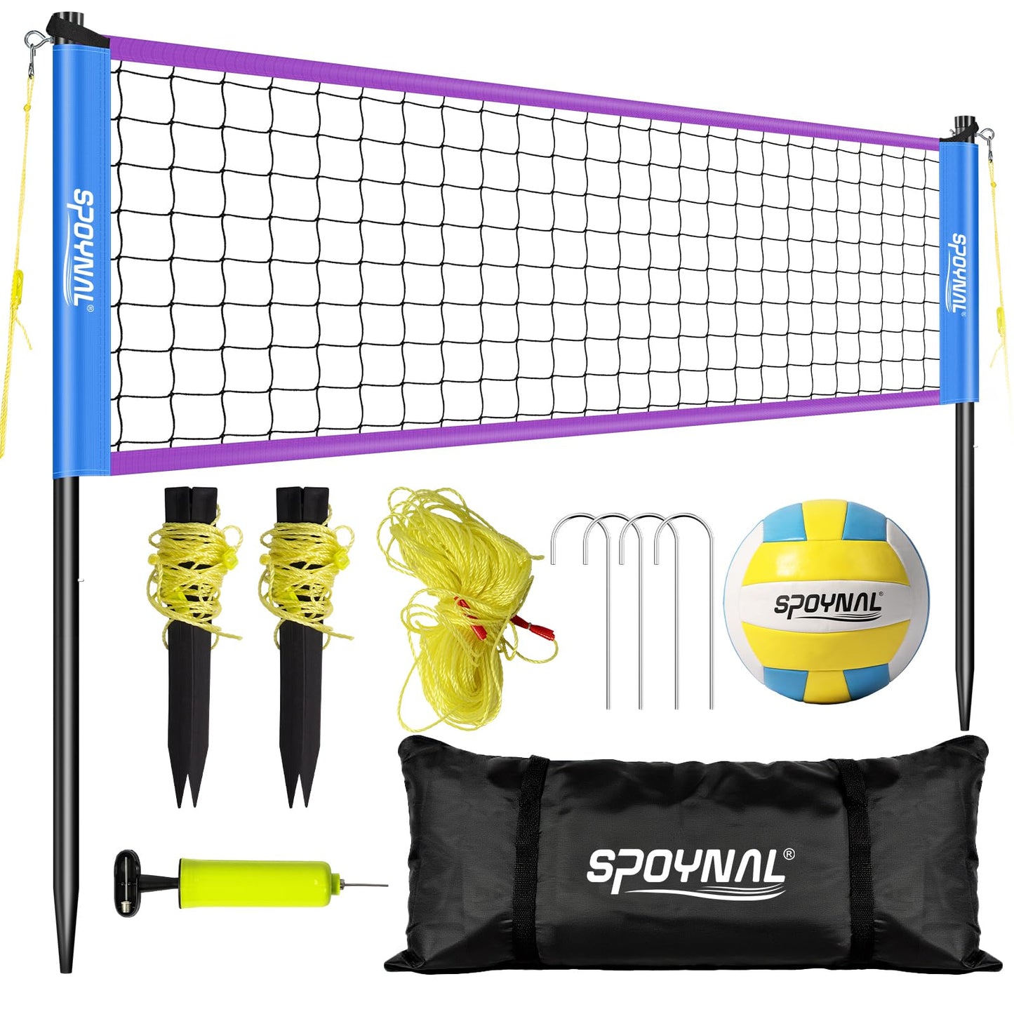 Portable Volleyball Net for Backyard, 20 FT Adjustable Height Blue&Purple