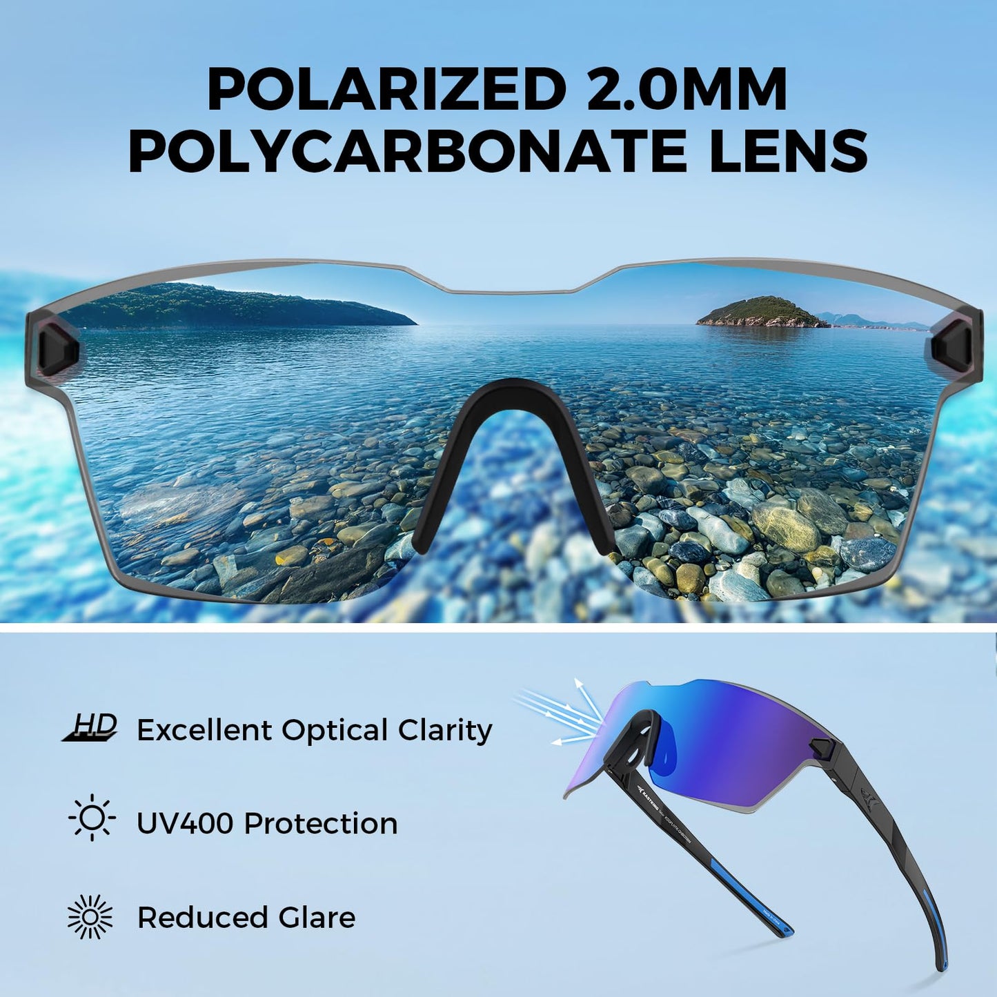 KastKing Tarkio Polarized Fishing Sunglasses, Large Single PC Lenses, Rimless Wrap Design, UV400 Protection Sports Sunglasses
