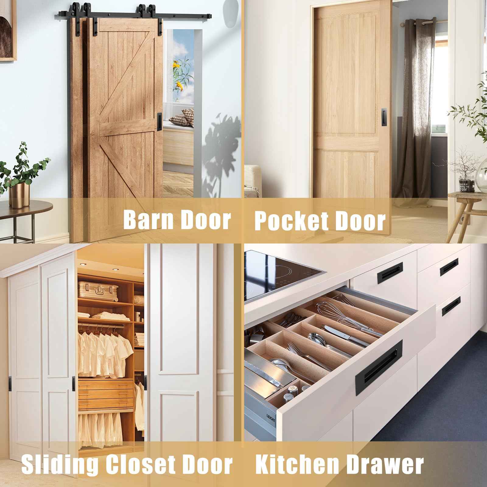 HBL' 4 Pack | 5.9 Inch Closet Door Pulls, 304 Stainless Steel Sliding Closet Finger Pull, Recessed Finger Pull for Bypass, Pocket and Barn Door, Black