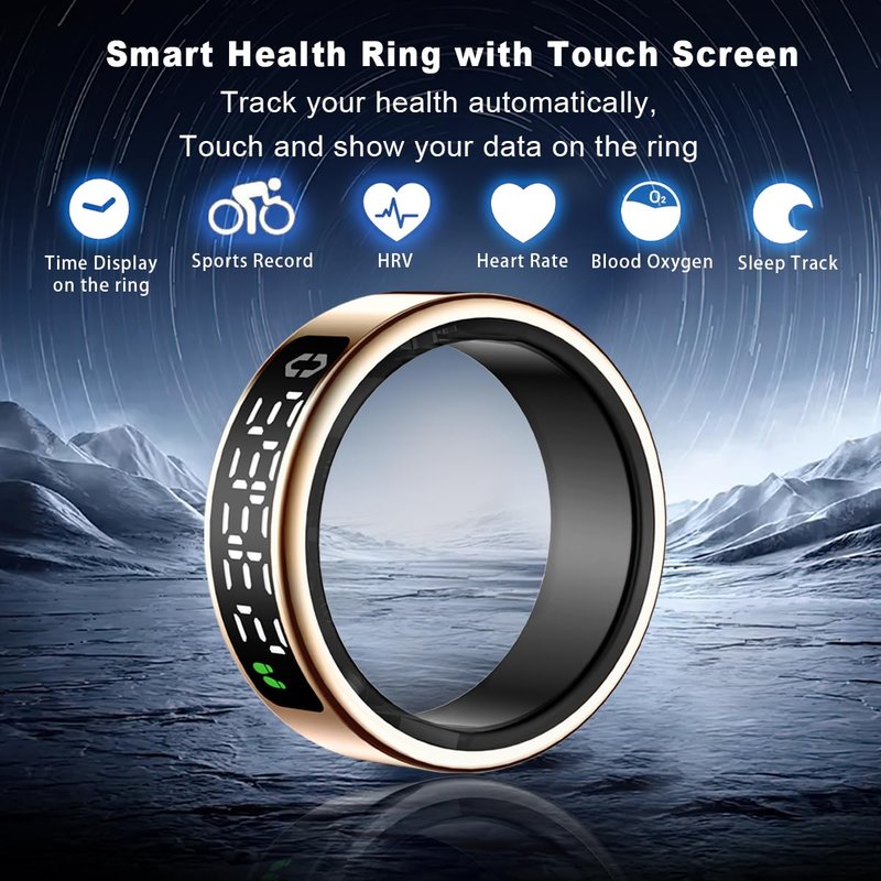Smart Health Ring with Screen,for Women Men Fitness Tracker Heart Rate, Blood Oxygen, HRV, Sleep Monitoring, Step Counting, IP68 for iPhone and Android, No Subscription Fee (Black, 12#)