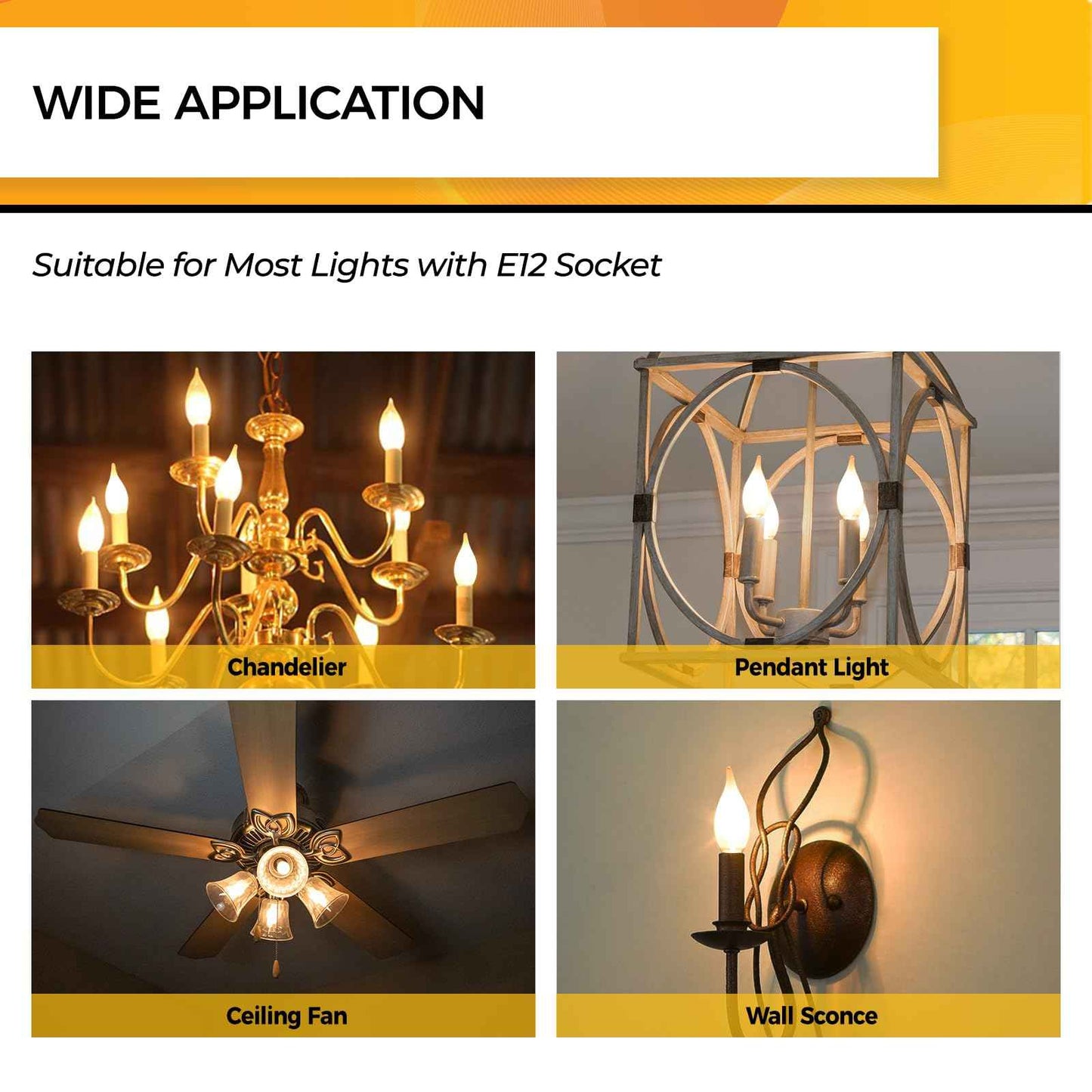 Hizashi LED Frosted Candelabra Light Bulbs, E12 LED Bulb 40W Equivalent, Dimmable, 2700K Warm White Chandelier Light Bulbs, 90+CRI, 450LM, Flame Tip CA10, UL Listed, 6 Pack