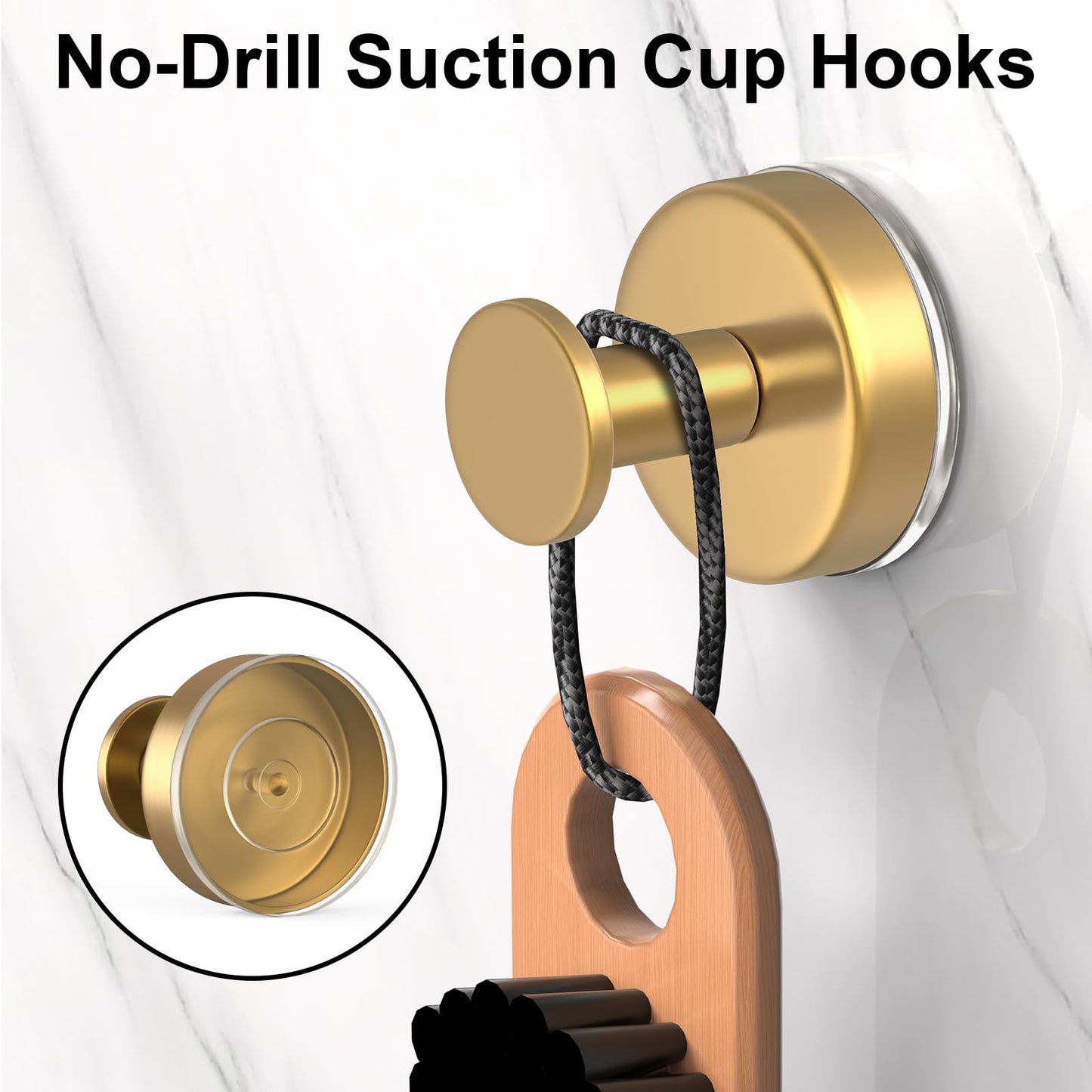 HUFEEOH Suction Cup Hooks for Shower, Suction Hooks Wall Hanger for Hanging, Removable Towel Holder for Bathroom, Kitchen, Glass Door, Mirror, Tile (2 Pack O Shape - Gold)