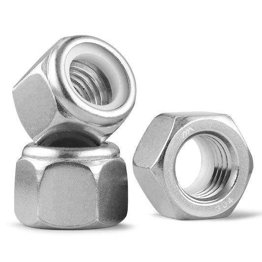 BNUOK 10Pcs 5/8-11 Lock Nuts, Nylon Insert Locknuts 304 Stainless Steel 18-8 SS Self-Locking Nuts, Coarse Thread Hex Nylock Nut