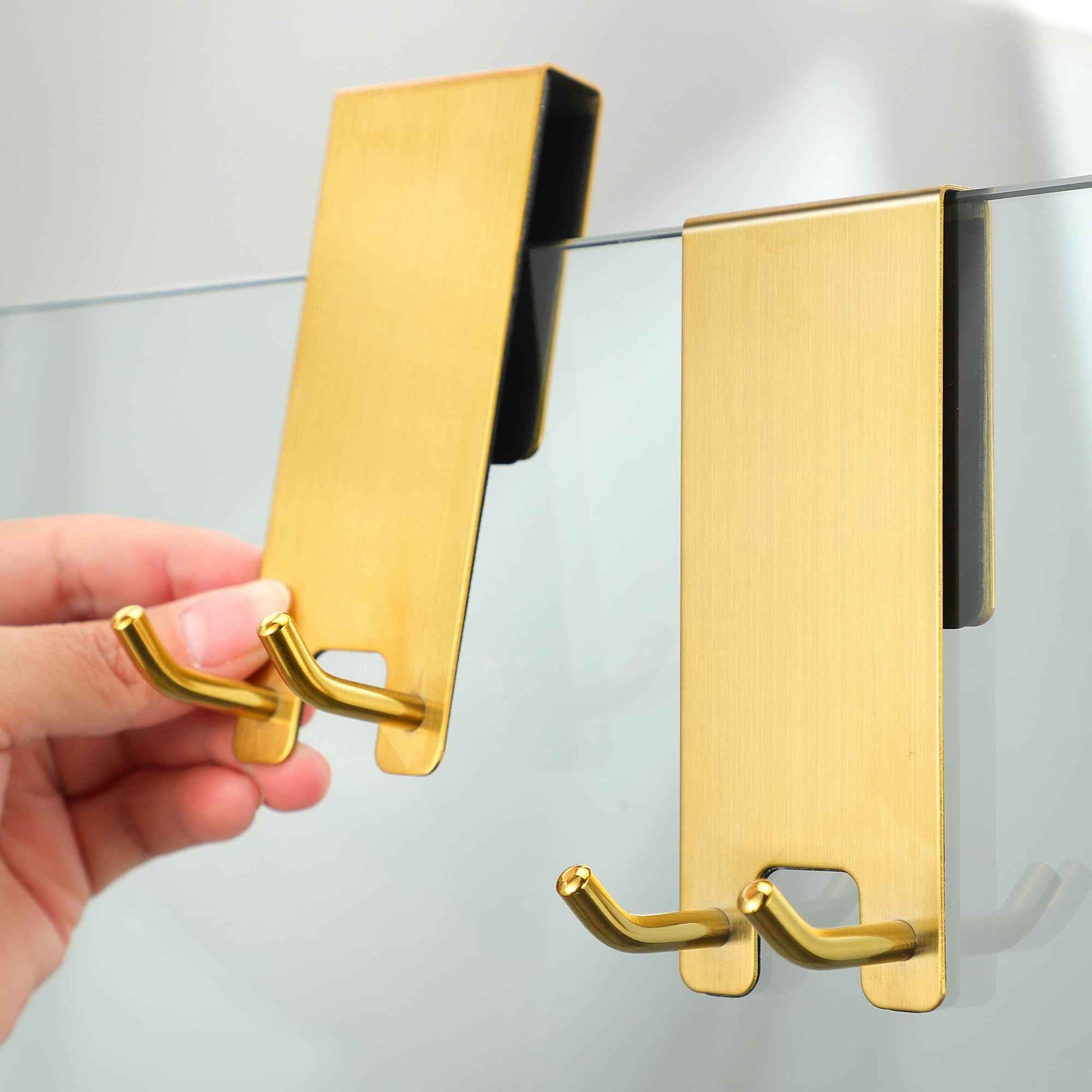Taozun Towel Hooks for Bathrooms - Over Shower Door Hooks for Towels on Frameless Glass, Gold Stainless Steel, 3-Pack